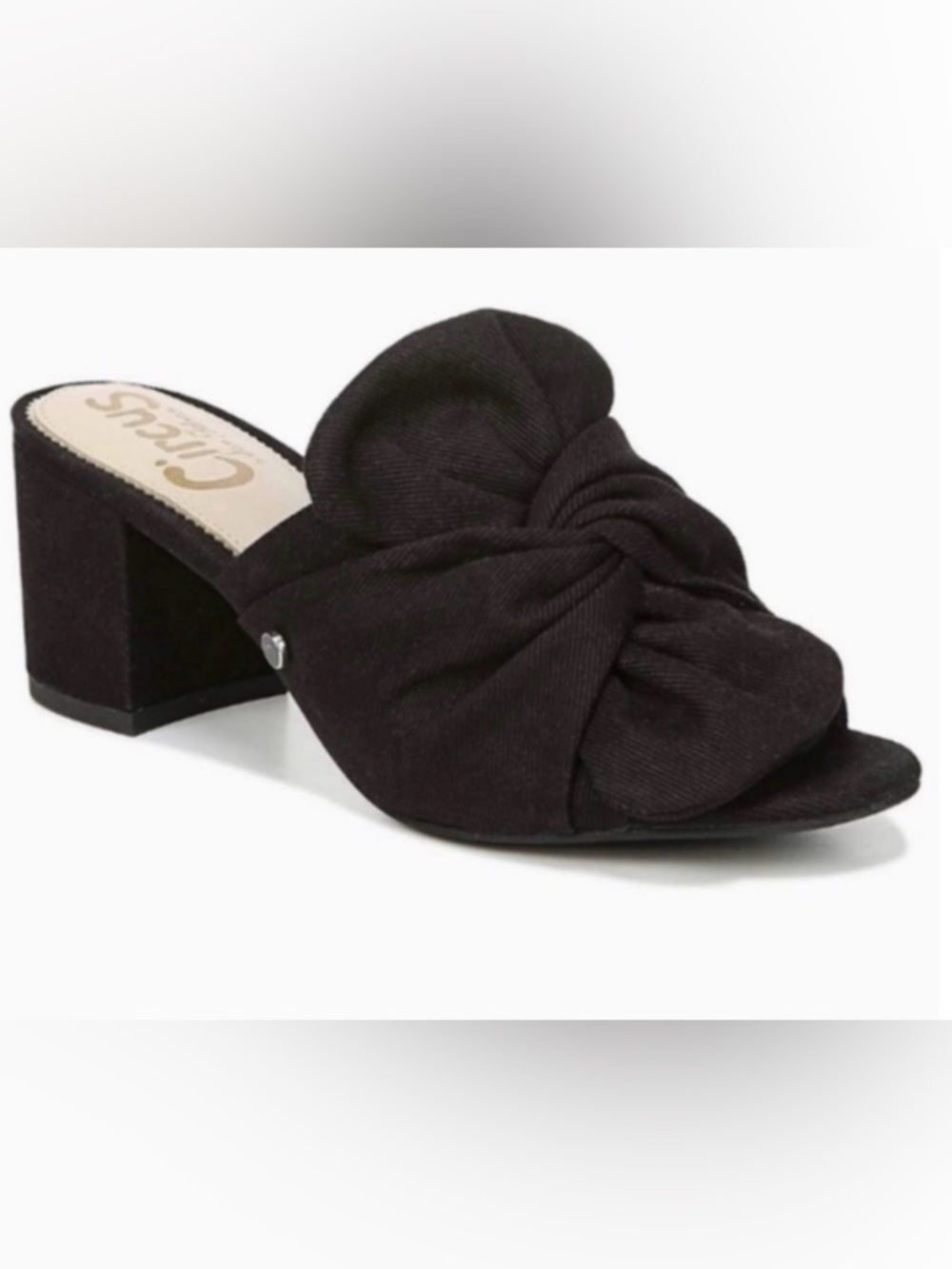 Sam Edelman Circus Sahara Block Heel Mules Black Ruched Knot Bow Size 8